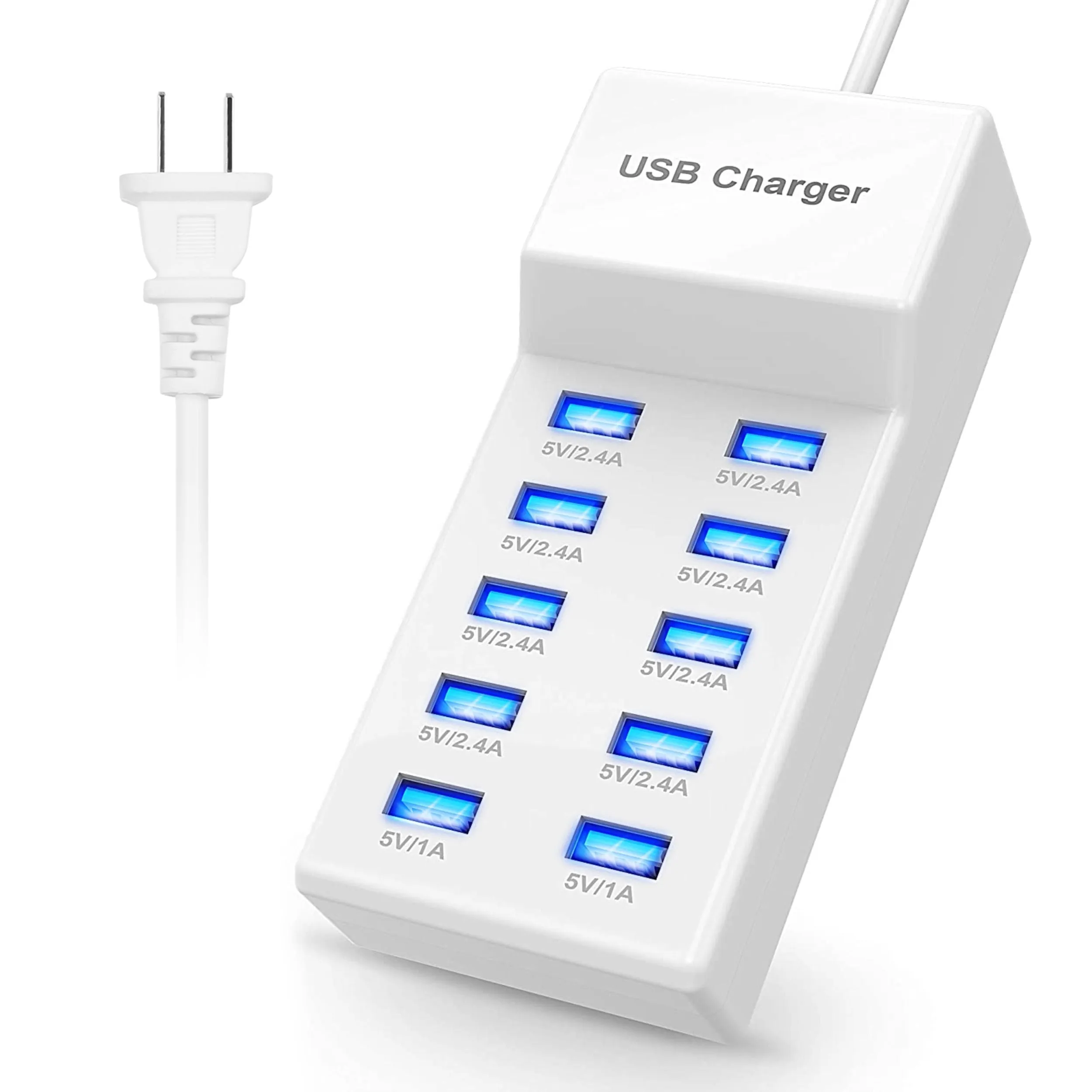 10-Port USB Charging Hub: Fast Charge Power Adapter for Phone & Tablet