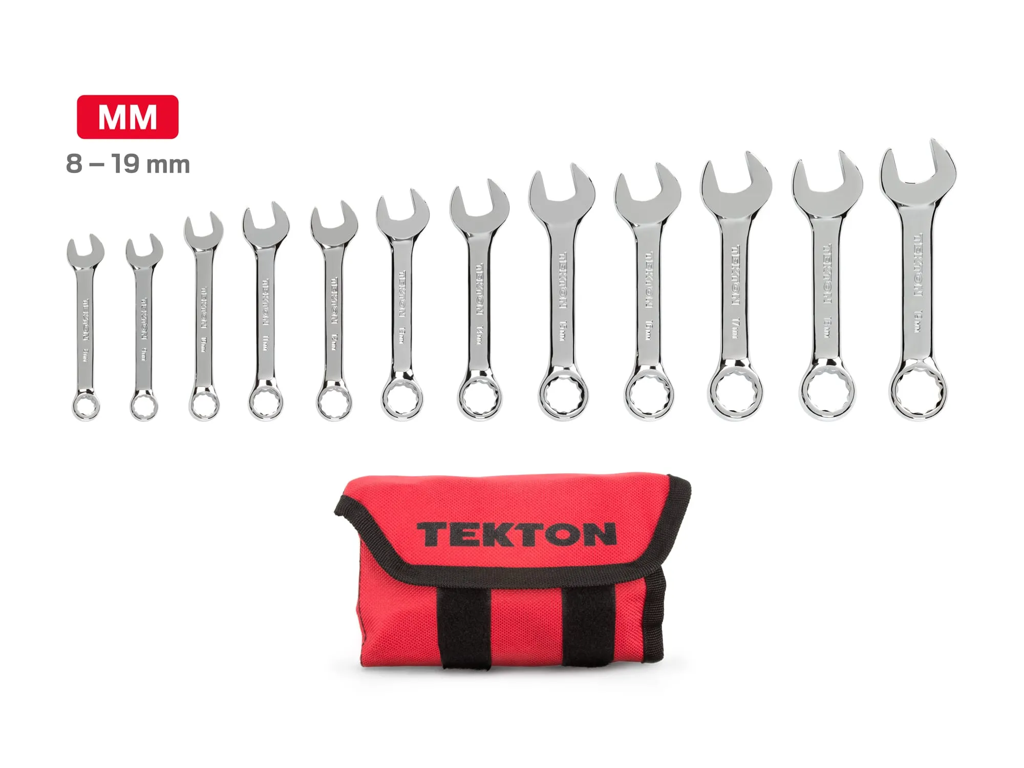 12-Piece Stubby Combination Wrench Set with Pouch (8 - 19 mm)