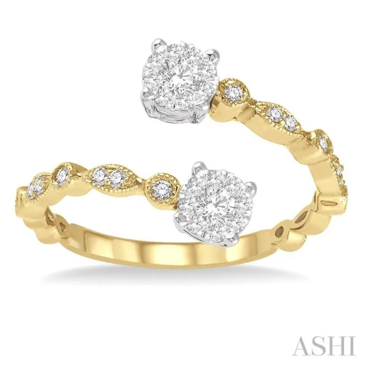 1/3 Ctw Round Shape Open Center Lovebright 2Stone Diamond Ring in 14K Yellow and White Gold