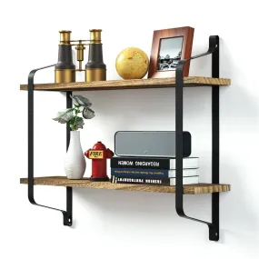 2-Tier Wooden Wall Mounted Floating Shelves DIY Storage Shelving Display Bracket