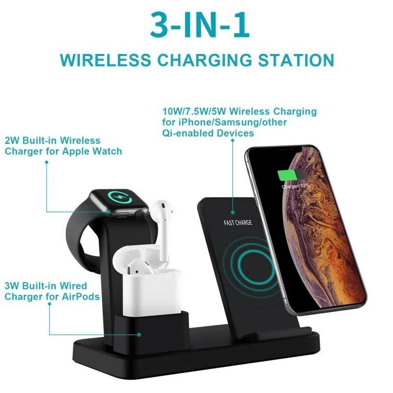 3-in-1 Fast Wireless Chargers Charging Pad for Mobile Phone/iWatch