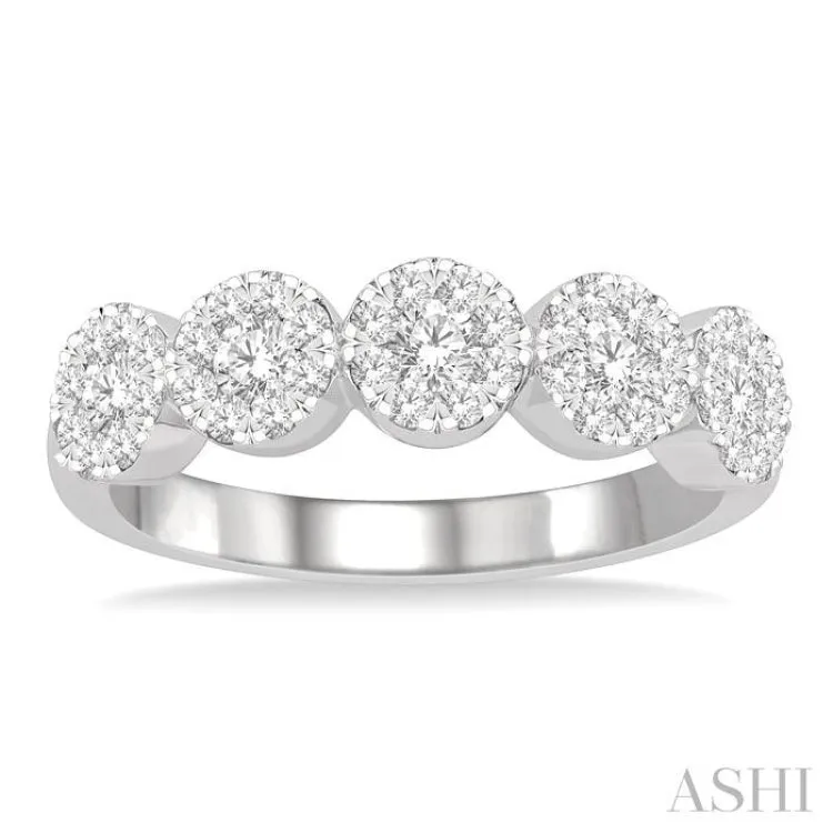 3/4 ctw 5-Stone Lovebright Round Cut Diamond Ring in 14K White Gold