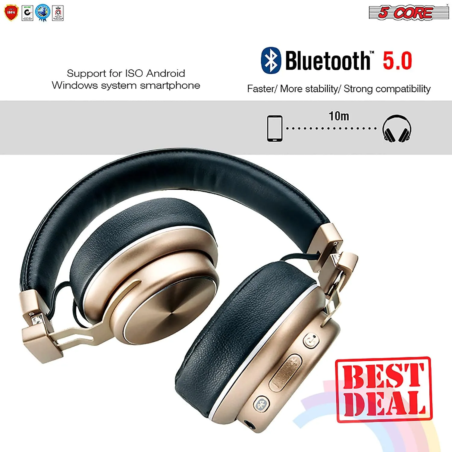 5Core Premium Headphone inbuilt Mic Over Ear Wireless Headset