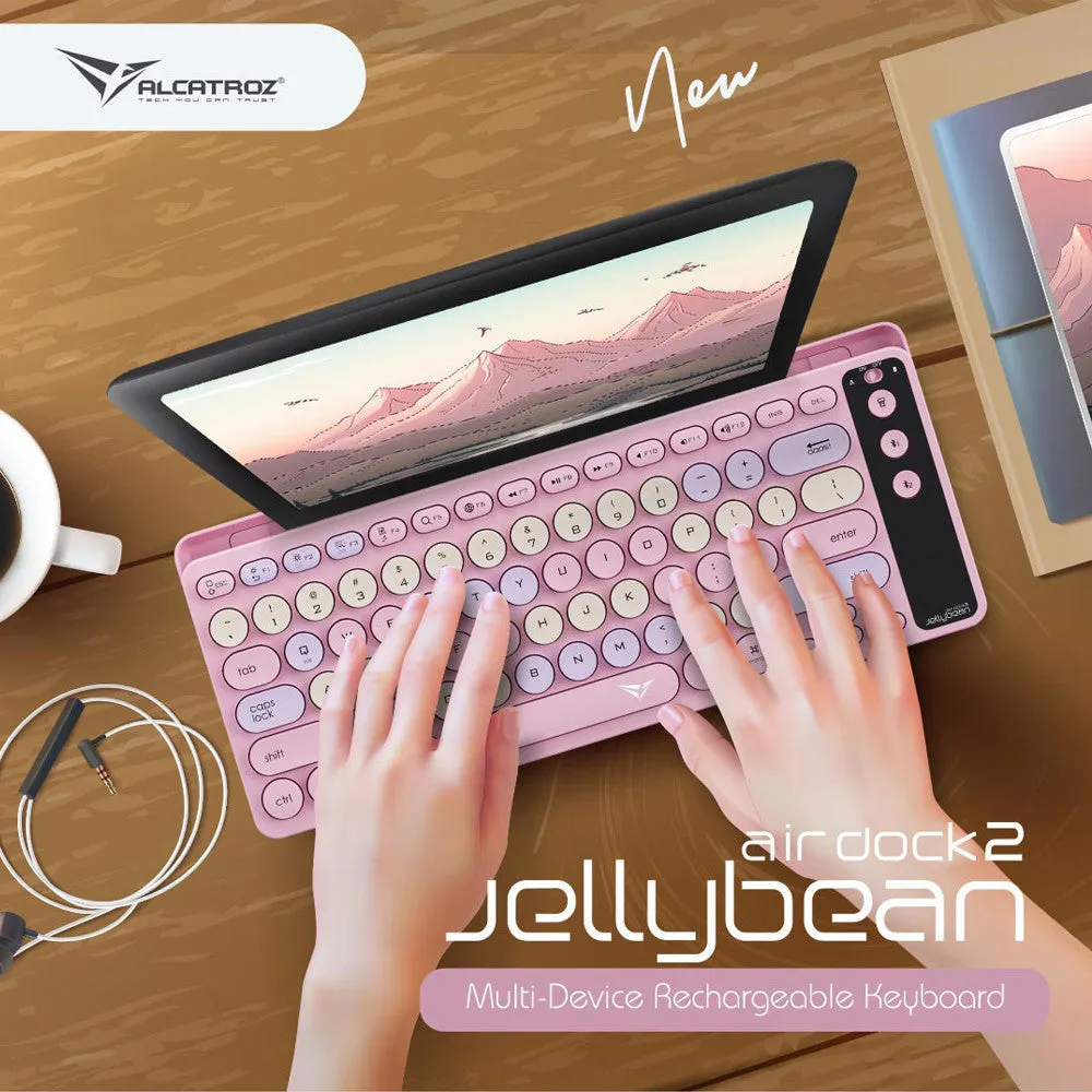 Alcatroz JellyBean AirDock 2 Bluetooth, 2.4G Wireless Multi-Device Rechargeable Keyboard with Gadget Dock