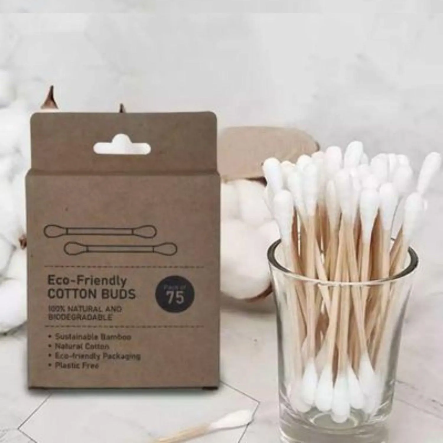 Bamboo Cotton Swabs | 150 Swabs - 75 Sticks | Soft and Gentle Earbuds