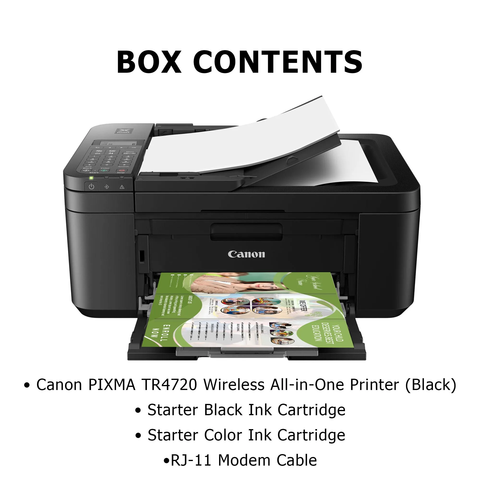 Canon PIXMA TR4720 Wireless All-in-One Printer (Black) with 10FT Angle USB 2.0 Certified 480MBPS Type A Male To B Male Cable, Beige