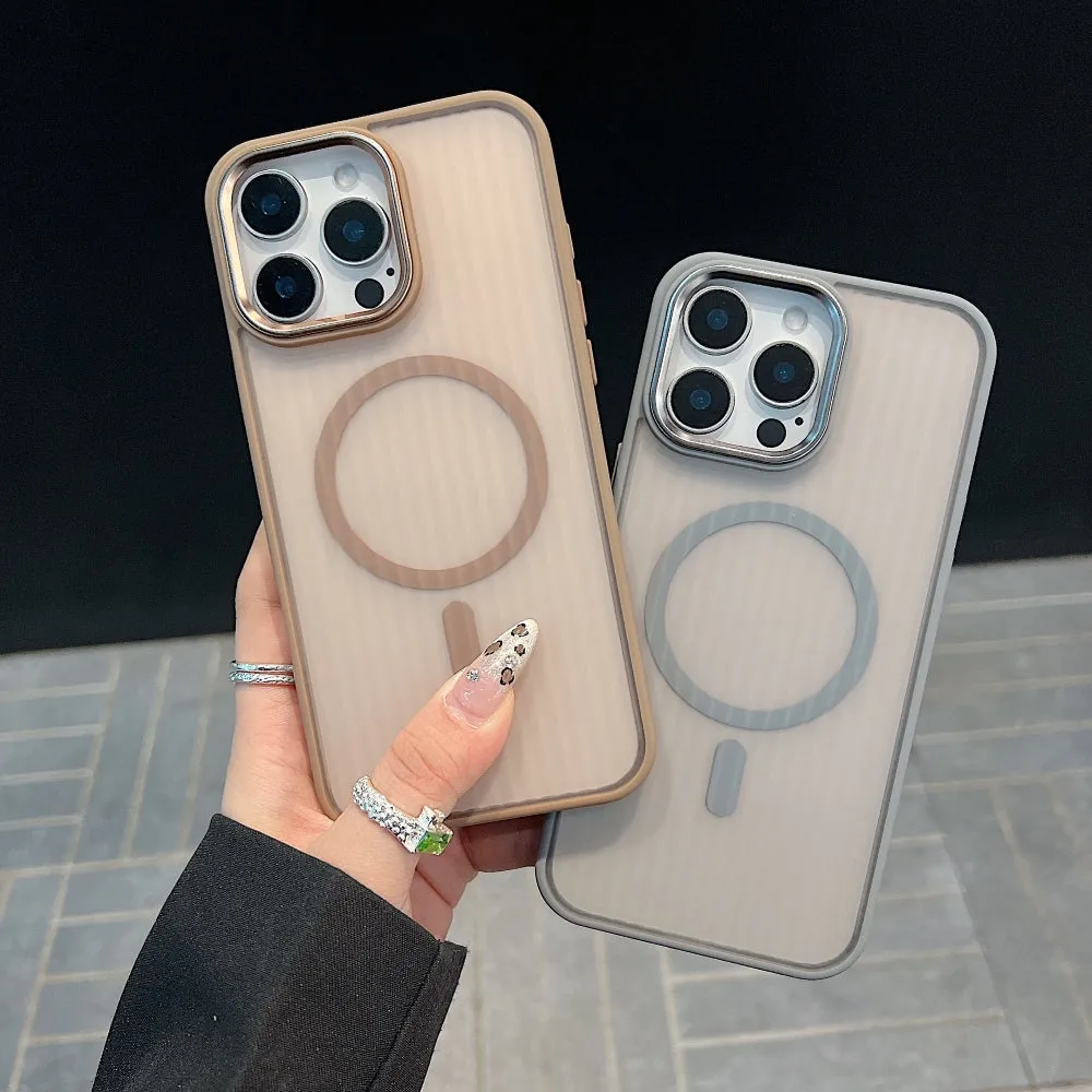 Corrugated Pattern Magnetic Wireless Charge Phone Case - iPhone 14 Pro