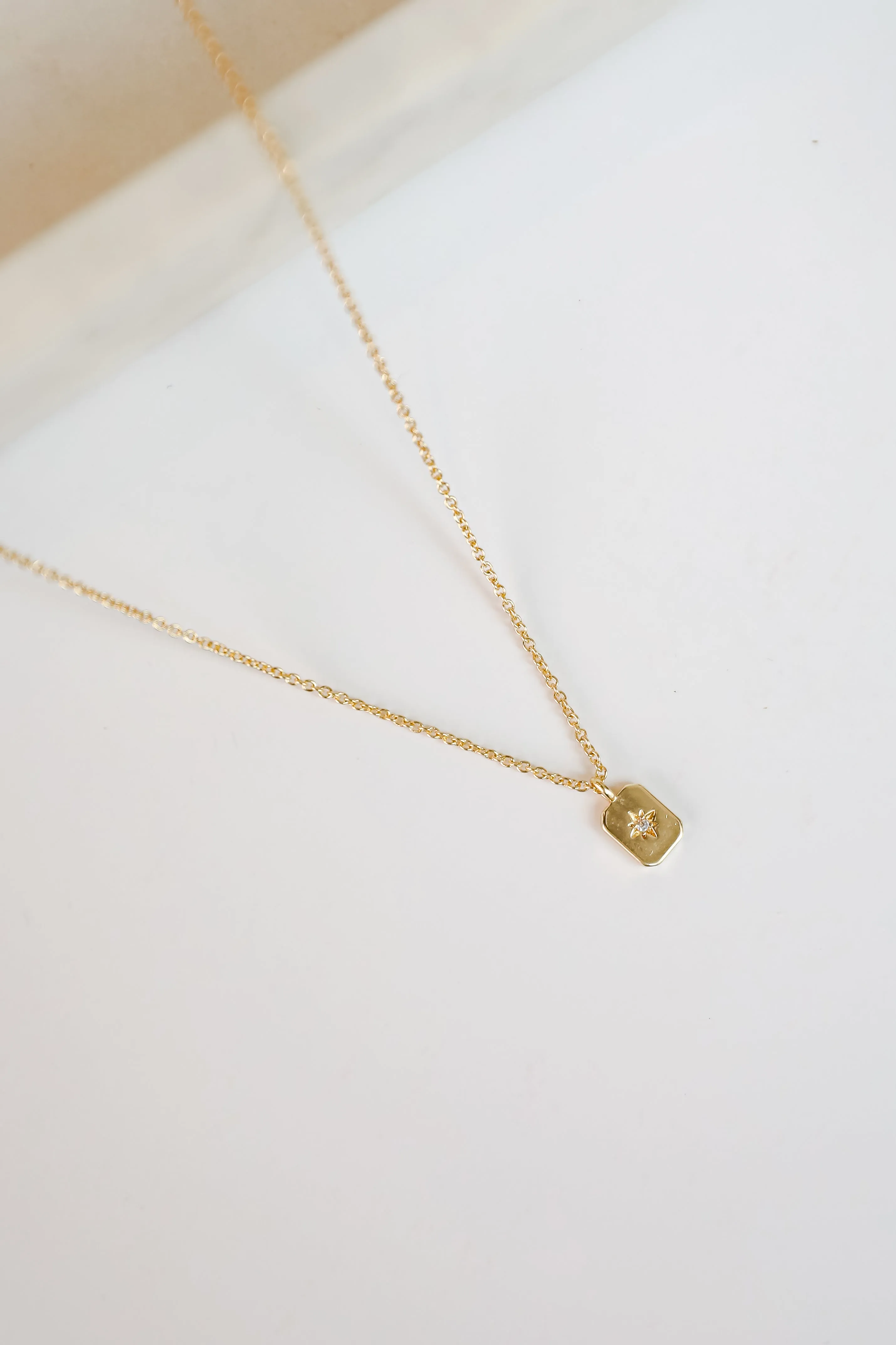 Daniella Gold Rectangle Charm Necklace