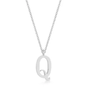 Elaina Rhodium Stainless Steel Q Initial Necklace