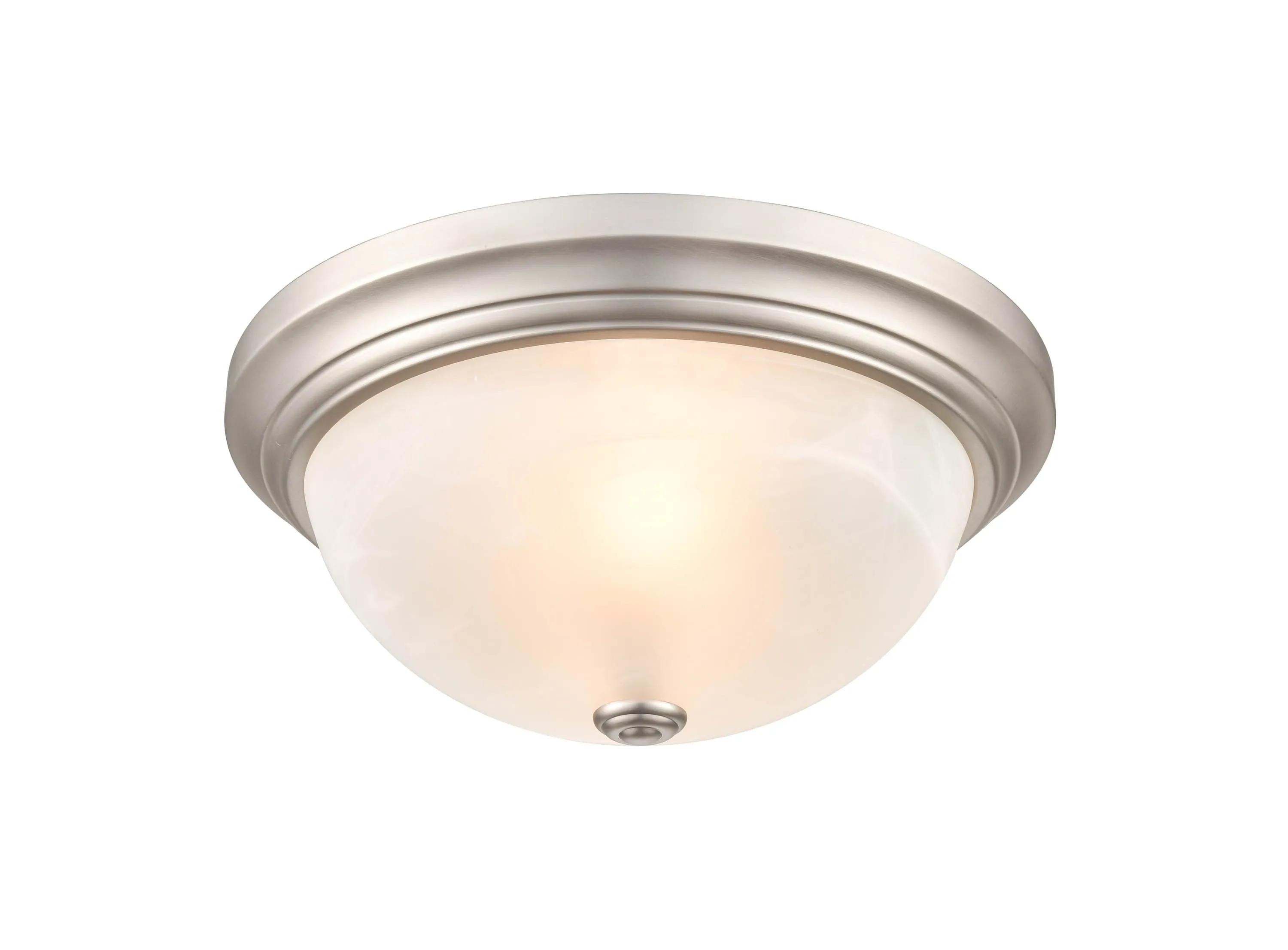 Flush Mount Fixture - Satin Nickel - Faux Alabaster Glass - 13in. Diameter - E26 Medium Base