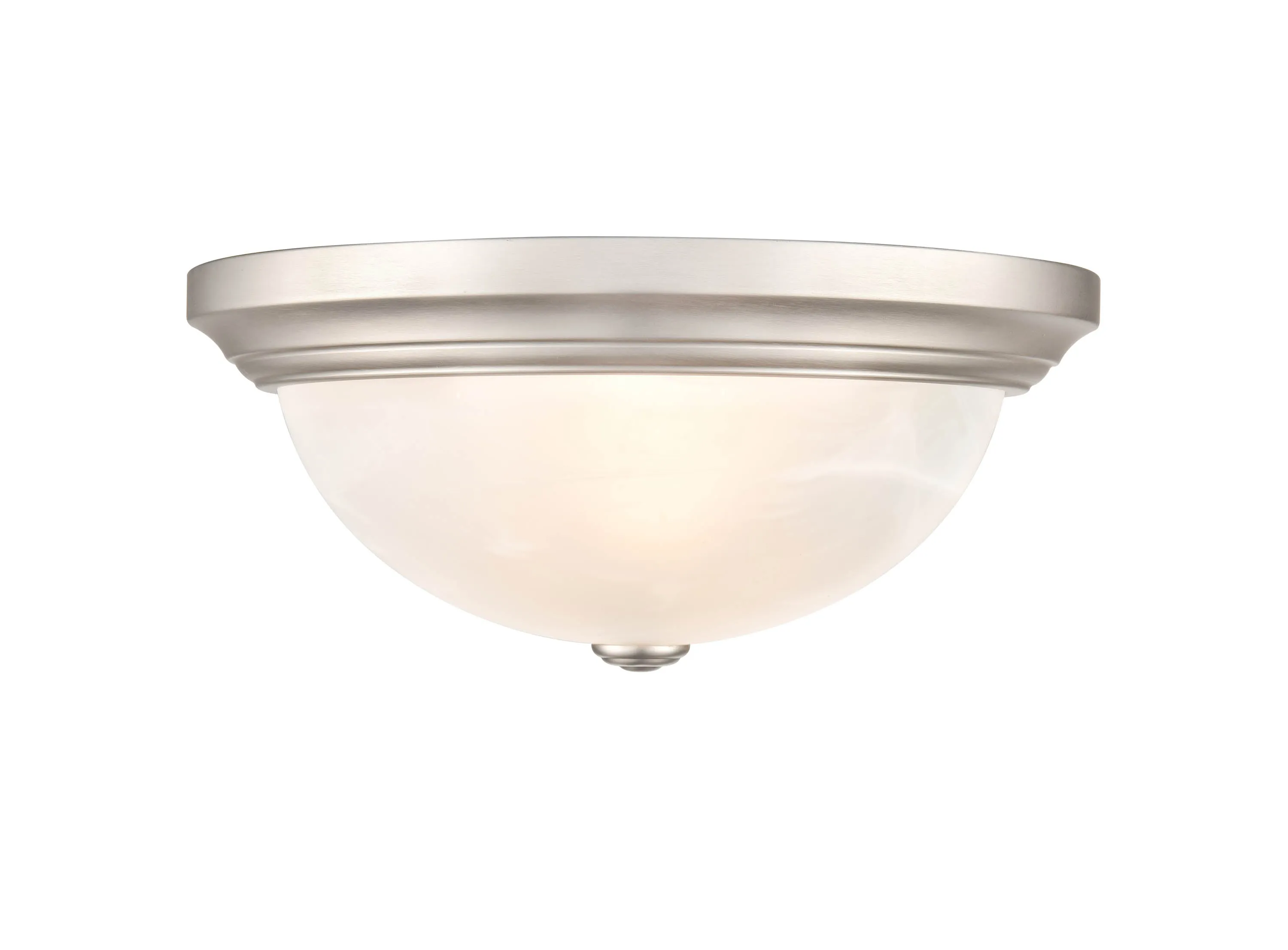 Flush Mount Fixture - Satin Nickel - Faux Alabaster Glass - 13in. Diameter - E26 Medium Base