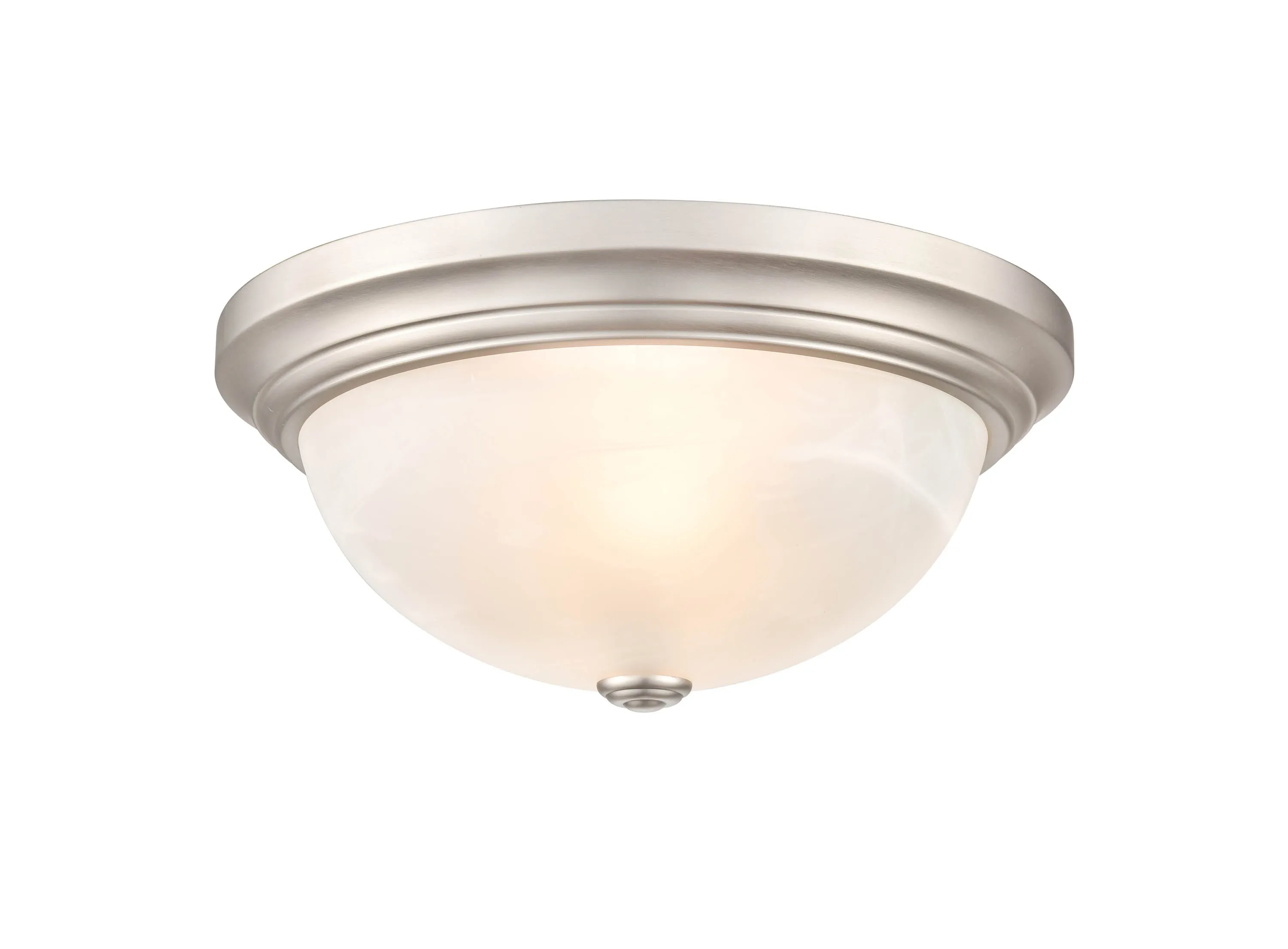 Flush Mount Fixture - Satin Nickel - Faux Alabaster Glass - 13in. Diameter - E26 Medium Base