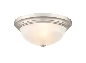 Flush Mount Fixture - Satin Nickel - Faux Alabaster Glass - 13in. Diameter - E26 Medium Base