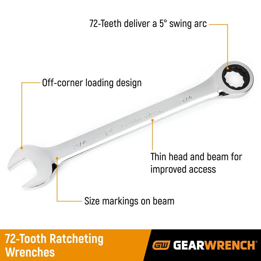 GearWrench 93005 5 Pc. 72-Tooth 12 Point Ratcheting Combination SAE Wrench Set