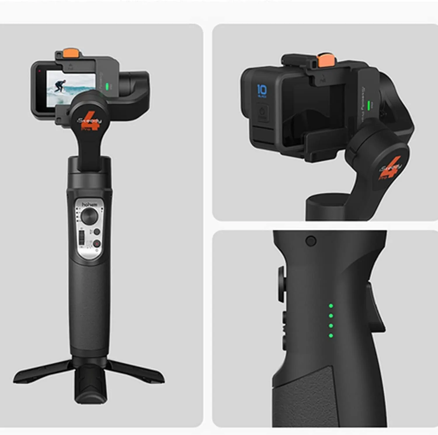 Hohem iSteady Pro 4 3-Axis Handheld Gimbal Stabilizer for GoPro Hero, DJI Osmo, Insta360 One R, Sony RX0 Series and Similar Size Sports Action Camera with Tripod, 3600mAh Built-in Battery, Powerbank Function and Wireless Control