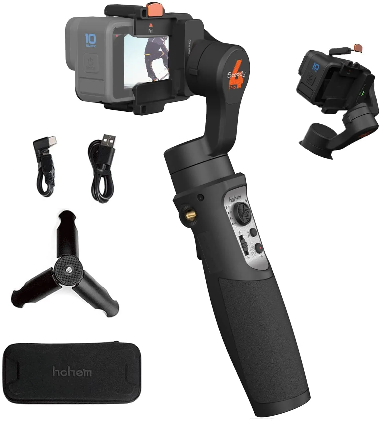 Hohem iSteady Pro 4 3-Axis Handheld Gimbal Stabilizer for GoPro Hero, DJI Osmo, Insta360 One R, Sony RX0 Series and Similar Size Sports Action Camera with Tripod, 3600mAh Built-in Battery, Powerbank Function and Wireless Control