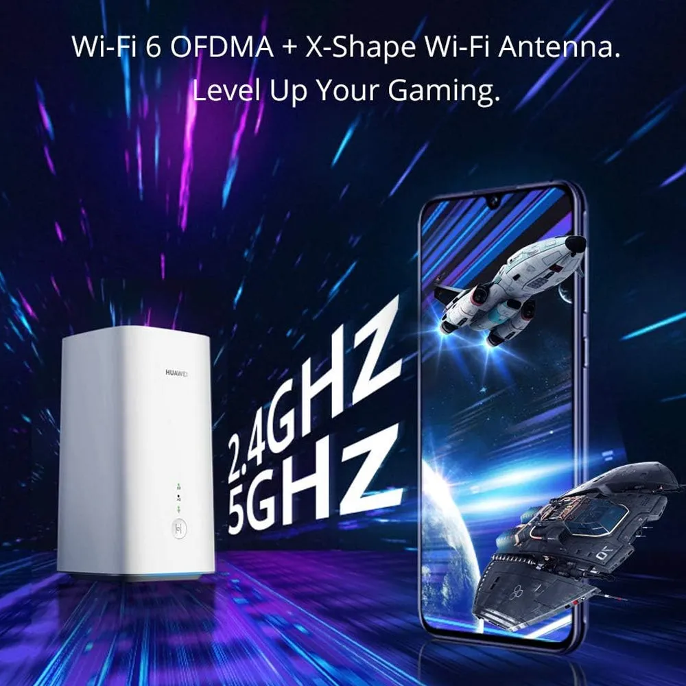 Huawei 5G CPE Pro 2 H122-373 Wi-Fi 6 Plus Router Modem with 3.6Gbps Downlink, SIM Card Slot, Dual Band X-Shape Antenna   OFDMA, MU-MIMO, Balong 5000 and Gigahome WiFi Chipset, High Speed 5G / 4G Wireless and Fix Line LAN Network Connection