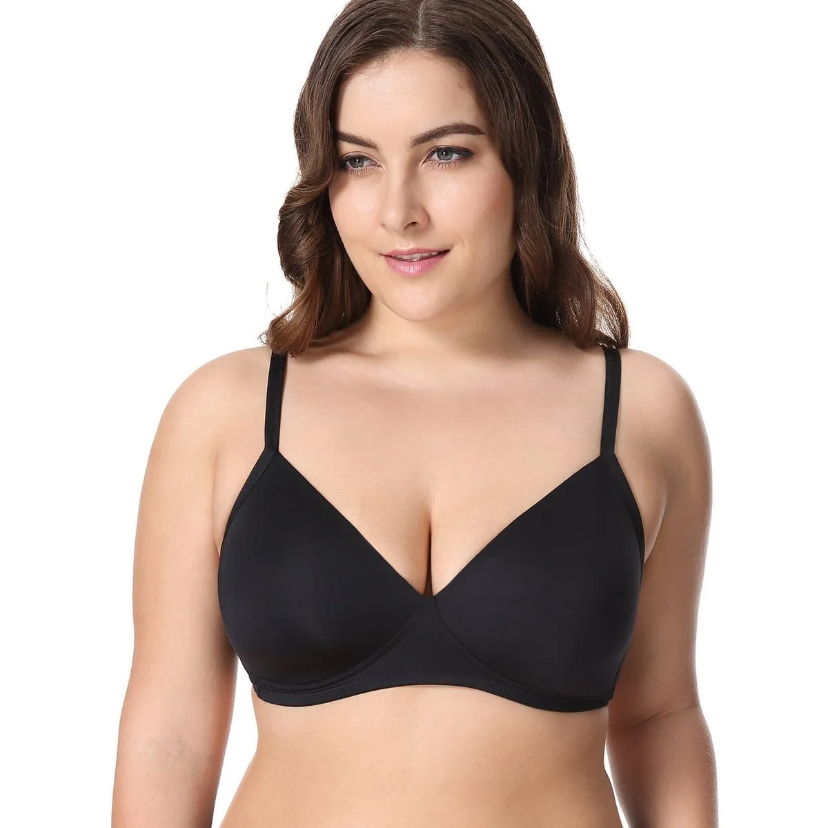 Invisible Lightly Padded Plus Size Wireless Full figure Black Bra