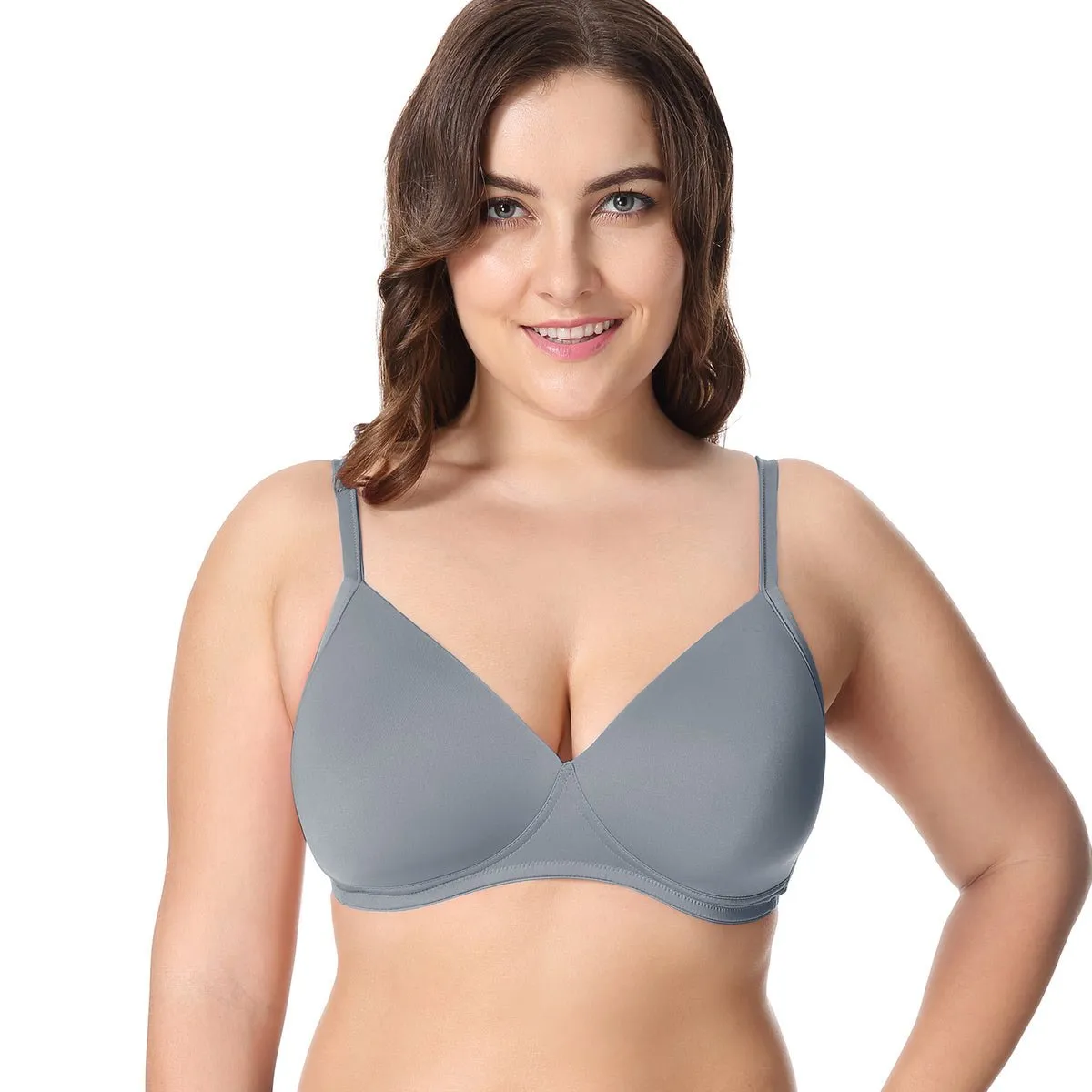 Invisible Lightly Padded Plus Size Wireless Full figure Grey Bra