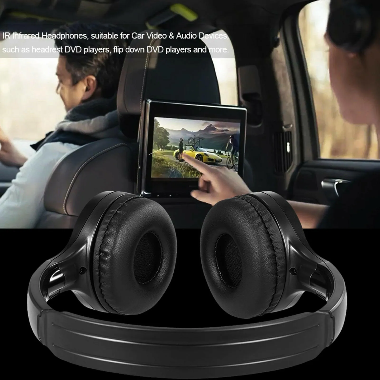 IR Infrared Wireless Car Headphones Stereo Headset Wired Earphone Dual Channel for In-car DVD Player