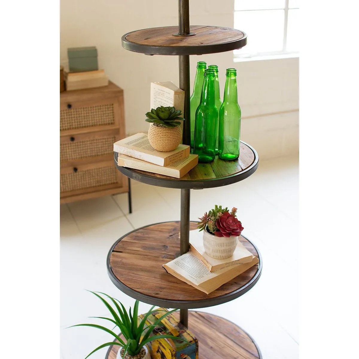 Kalalou - Four Tiered Recycled Wood And Metal Display Tower