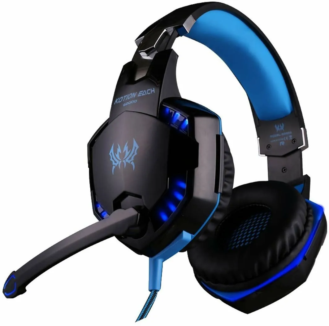 KOTION EACH G2000 Pro Gaming Headset with Mic Over-Ear Led Stereo Music Gaming Headphones Earphone for PS4, New Xbox One, Laptop Tablet Game - Blue-Black