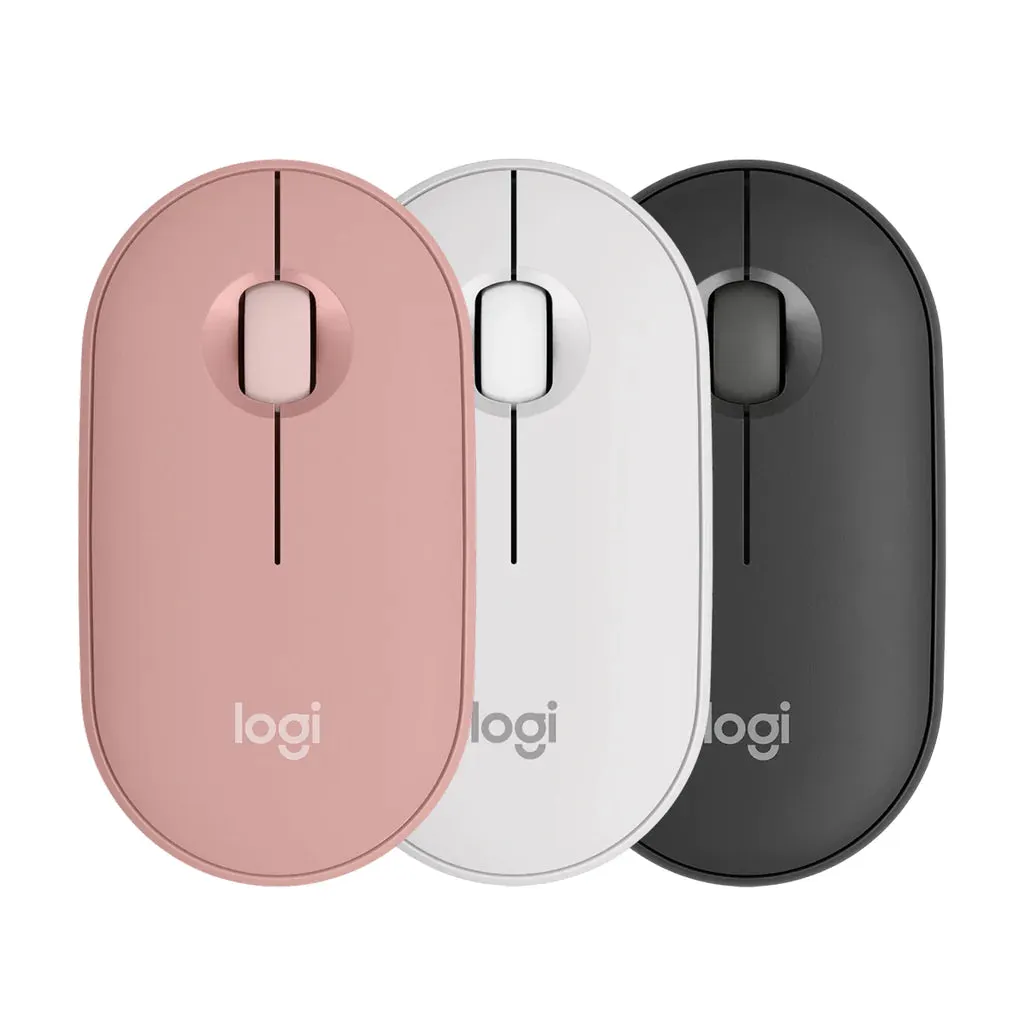 Logitech Pebble Mouse 2 M350s Slim Bluetooth Wireless Mouse, Portable, Lightweight, Customizable Button, Quiet Clicks, Easy-Switch, Rose / White