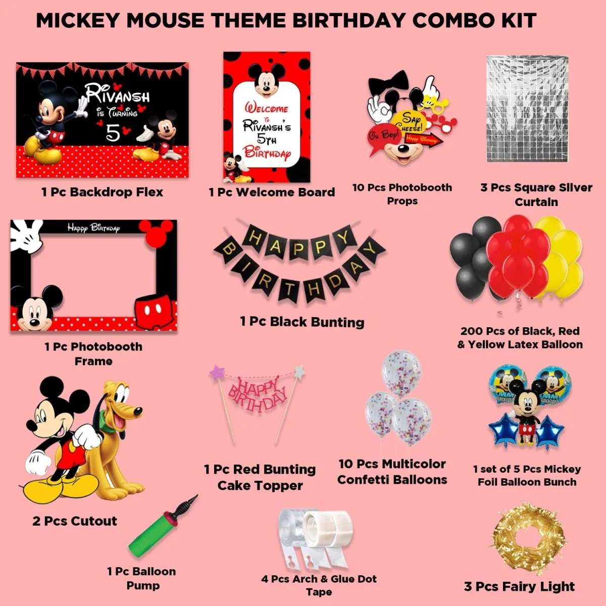 Mickey Mouse Birthday Combo Kit - Gold