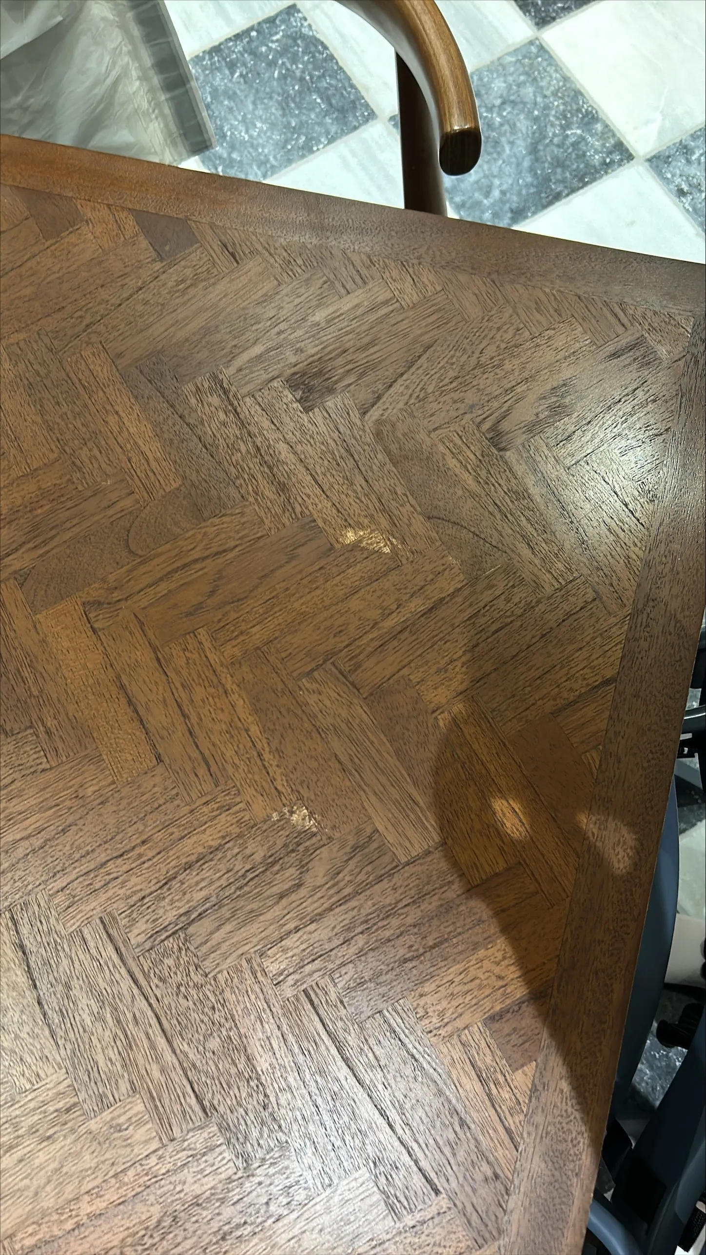 Mid Century Modern Parquet 8 Seater Dining Table (Imperfect)