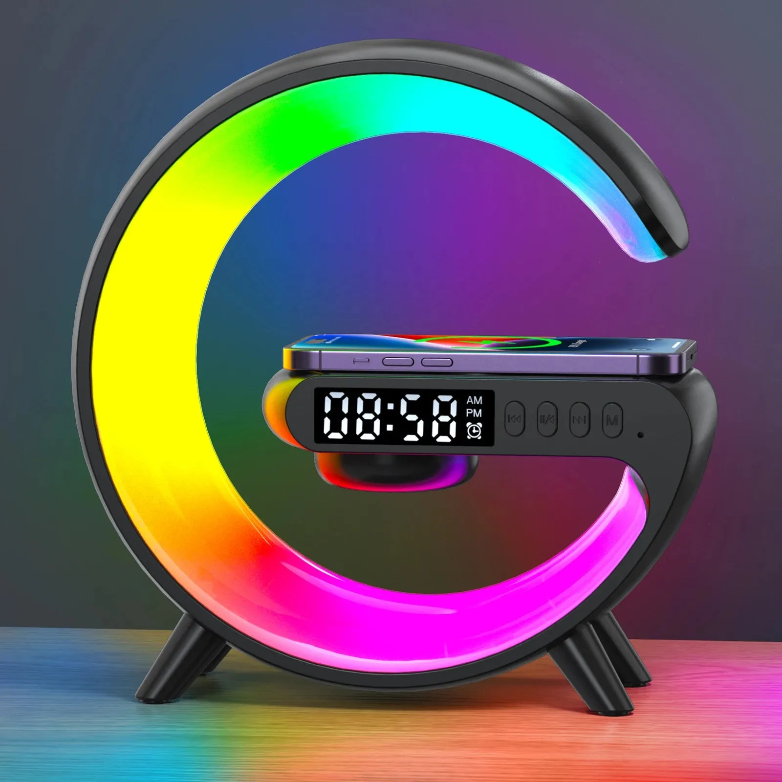 Mini Multifunction Wireless Charger Pad Stand Speaker TF RGB Night Light Fast Charging Station for Iphone Samsung Xiaomi Huawei