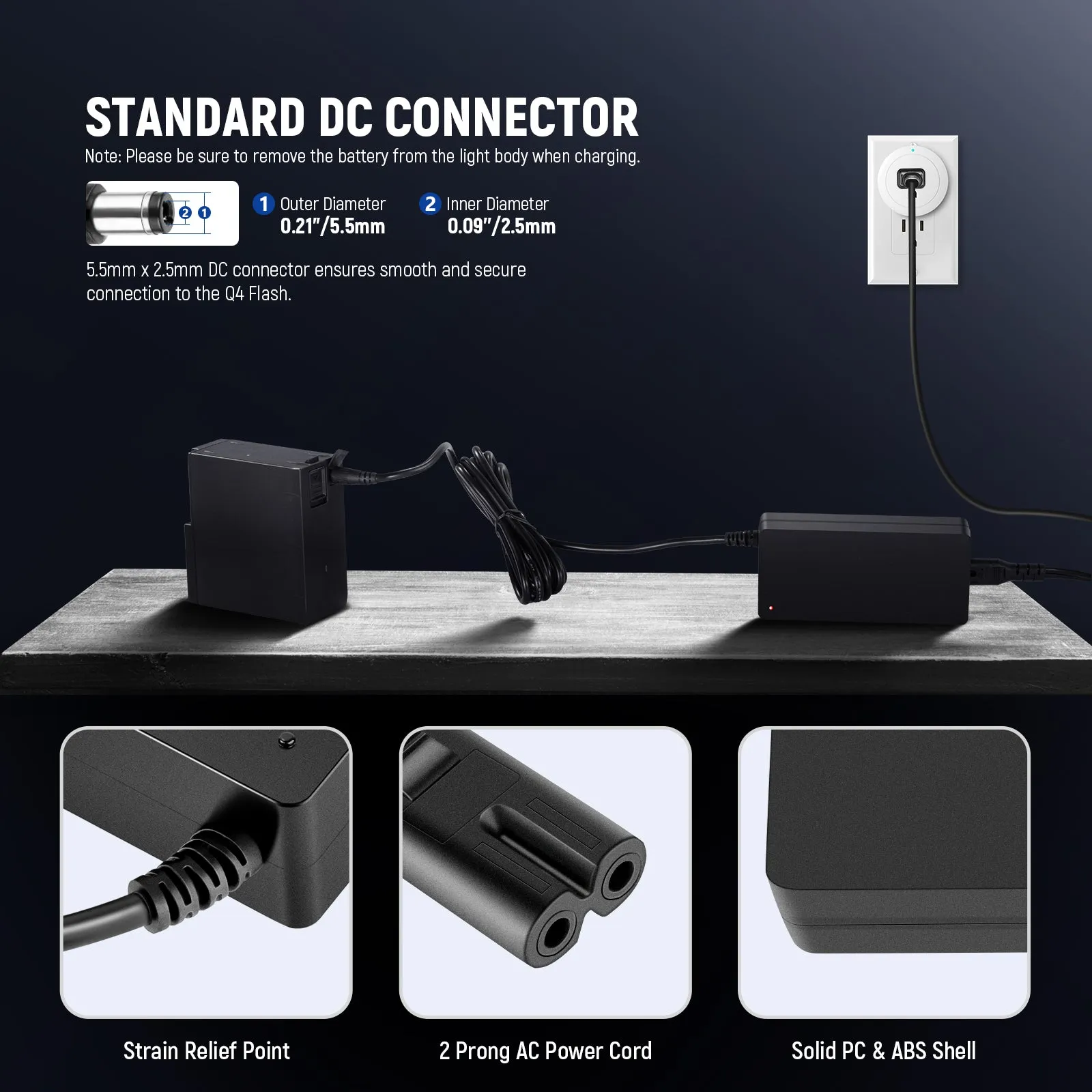 NEEWER NC-Q4 Q4 Power Adapter and Power Cord Set