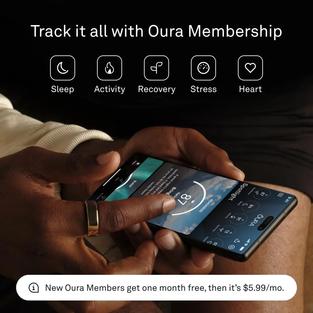 Oura Ring Gen3 Horizon - Gold - Size 8 - Smart Ring - Size First with Oura Ring Gen3 Sizing Kit - Sleep Tracking Wearable - Heart Rate - Fitness Tracker - 5-7 Days Battery Life