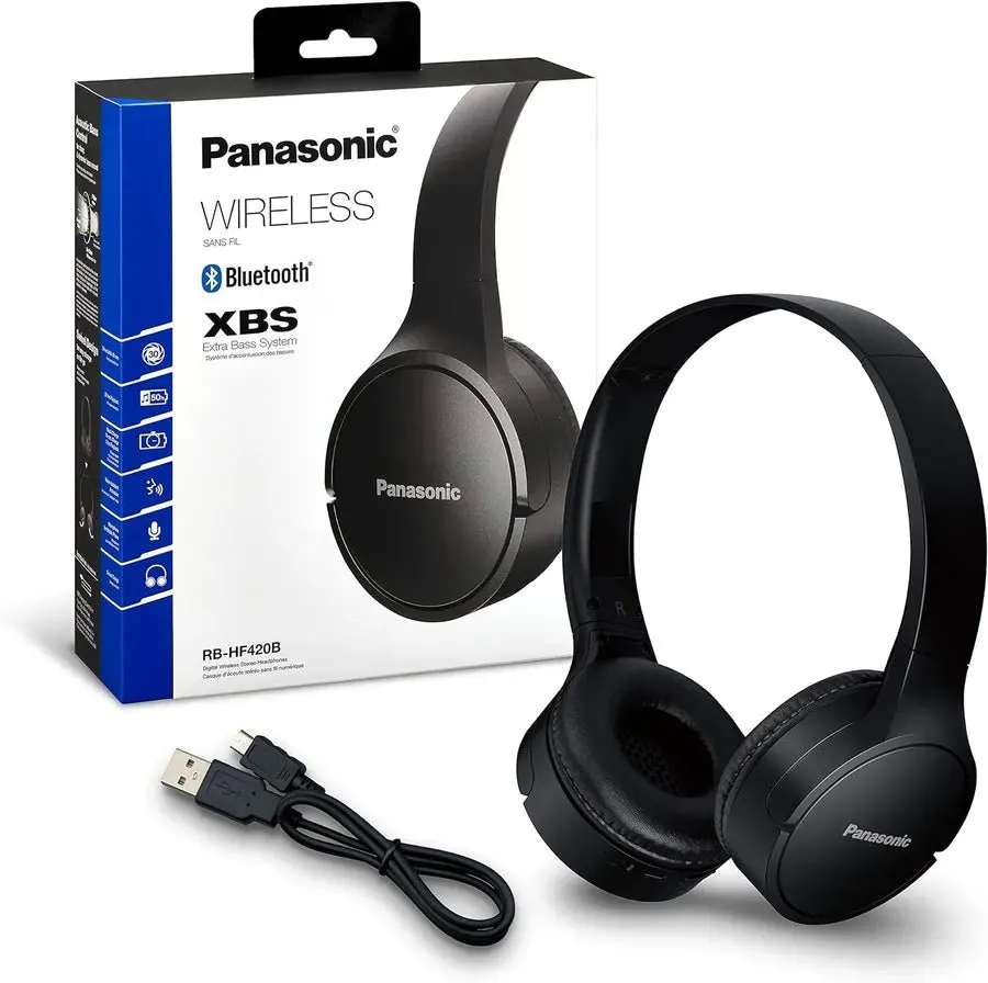 Panasonic RBHF420BEK Bluetooth On-Ear Headphones, Voice Control, Wireless, Up to 50 Hours Battery Life - Black