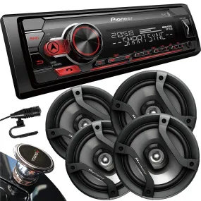 Pioneer MVH-S310BT Digital Media Receiver with Smart Sync App Compatibility, MIXTRAX, Built-in Bluetooth   2 Pairs of TS-F1634R 6.5" Car Speakers (4 Speakers)