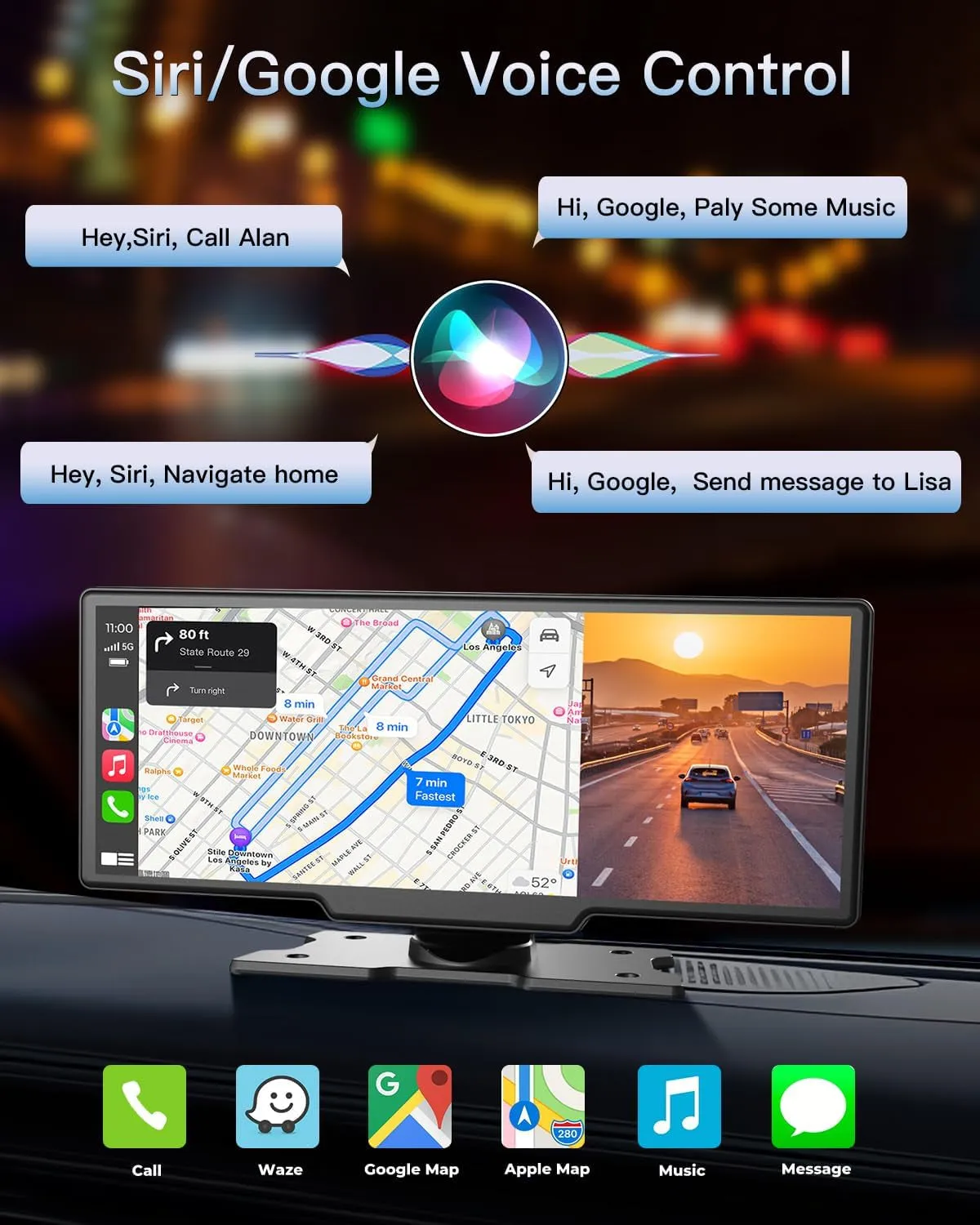 Portable Wireless Carplay Touchscreen for Car: 4K Apple Carplay & Android Auto Car Play Screen with 4K Dash Cam/1080P Rear Camera/Gps Navigation/Bluetooth/Mirror Link/Airplay - 10.26 Inches