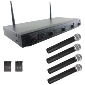 Pyle PDWM4520 UHF Quad-Channel Fixed-Frequency Wireless Microphone System (4 handheld microphones)