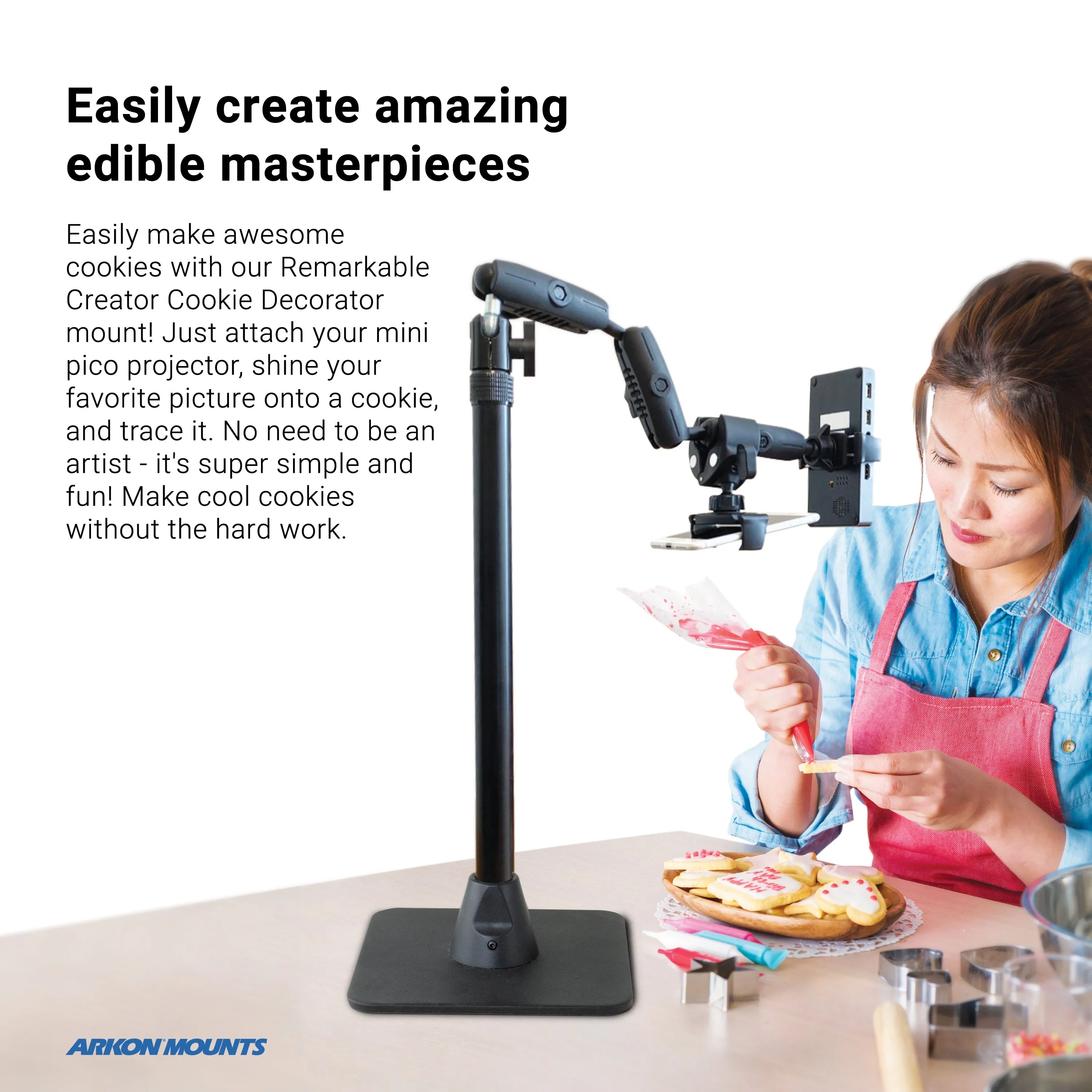 Remarkable Creator™ Cookie Decorators Mount for Phones and Pico Projectors with PINK Pole