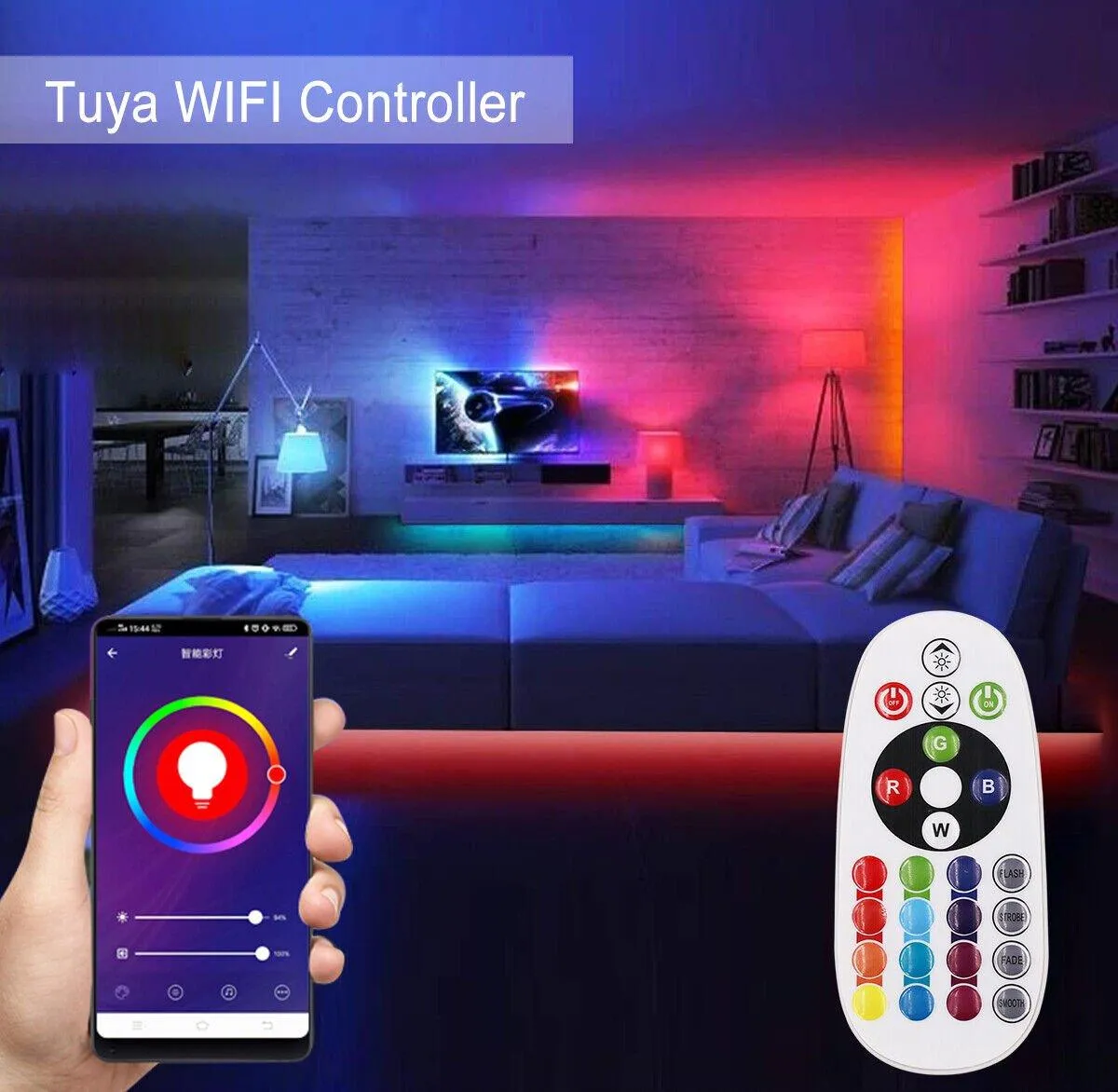 RGB LED Strip 220V 240V 60LEDs/m WIFI Controller with Remote Works with Google Home & Alexa