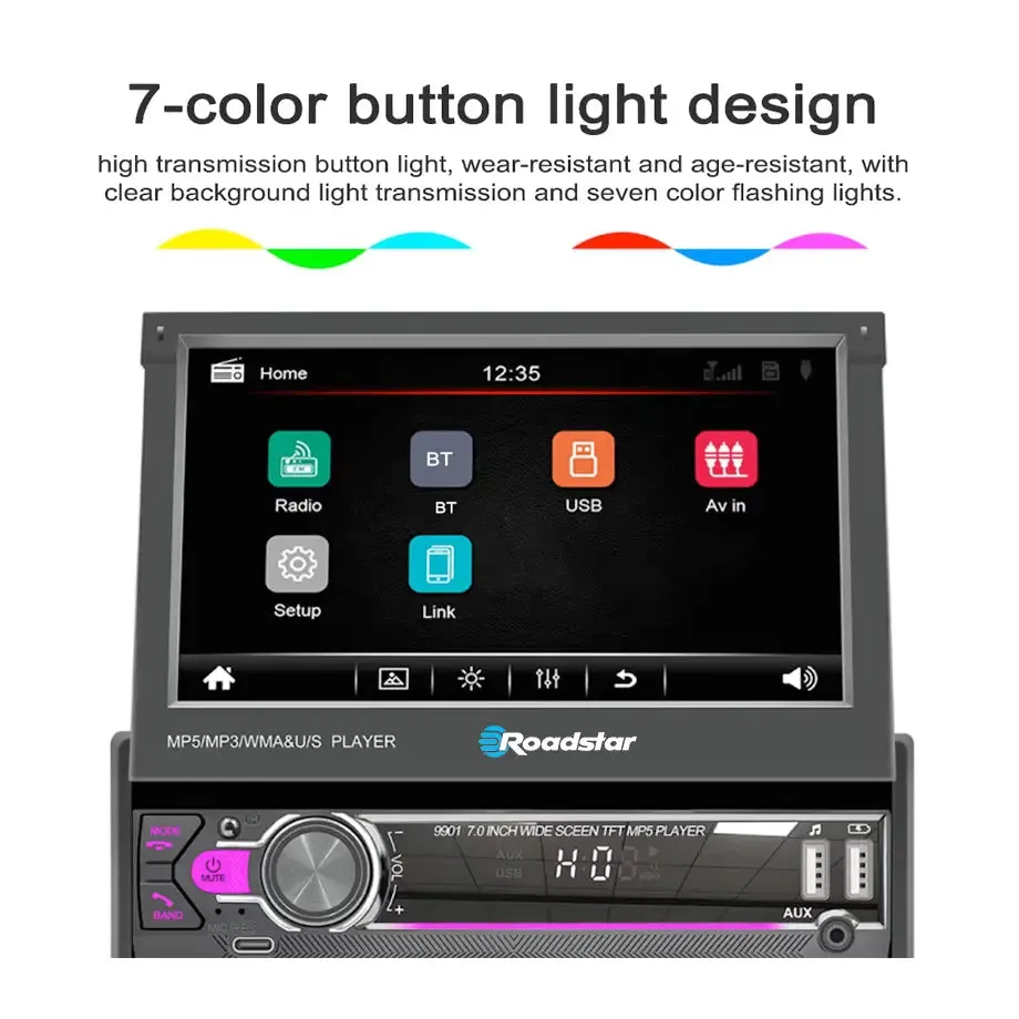 Roadstar - 7 Inch Multimedia Manual In-Dash System With Apple Carplay & Android Auto