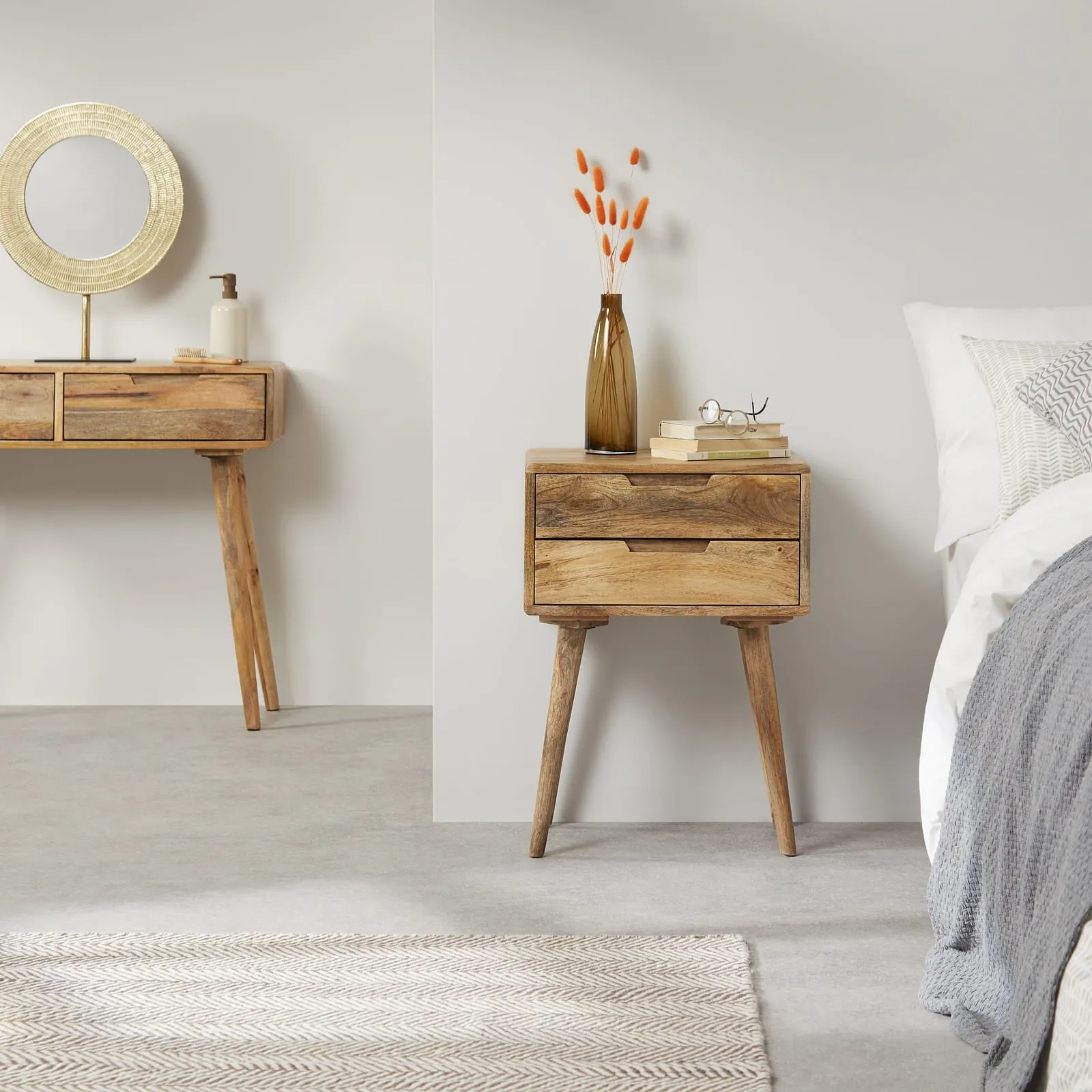 Rustic Mango Wood Dressing Table with 2 Drawers