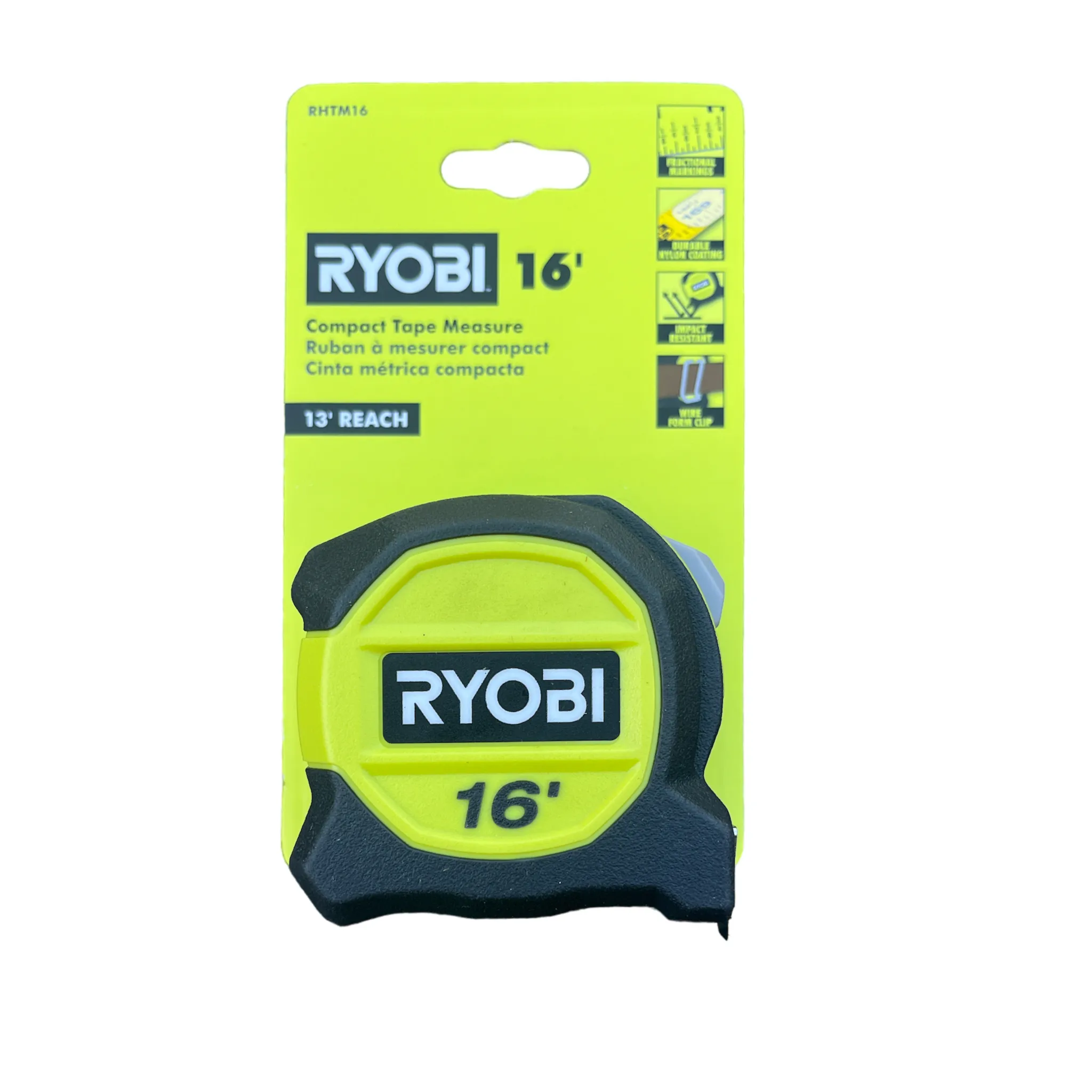 RYOBI 16 ft. Compact Tape Measure with Belt Clip