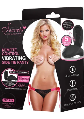 Secrets Panty Side Tie BlkPnk Vibrating WRemote One Size