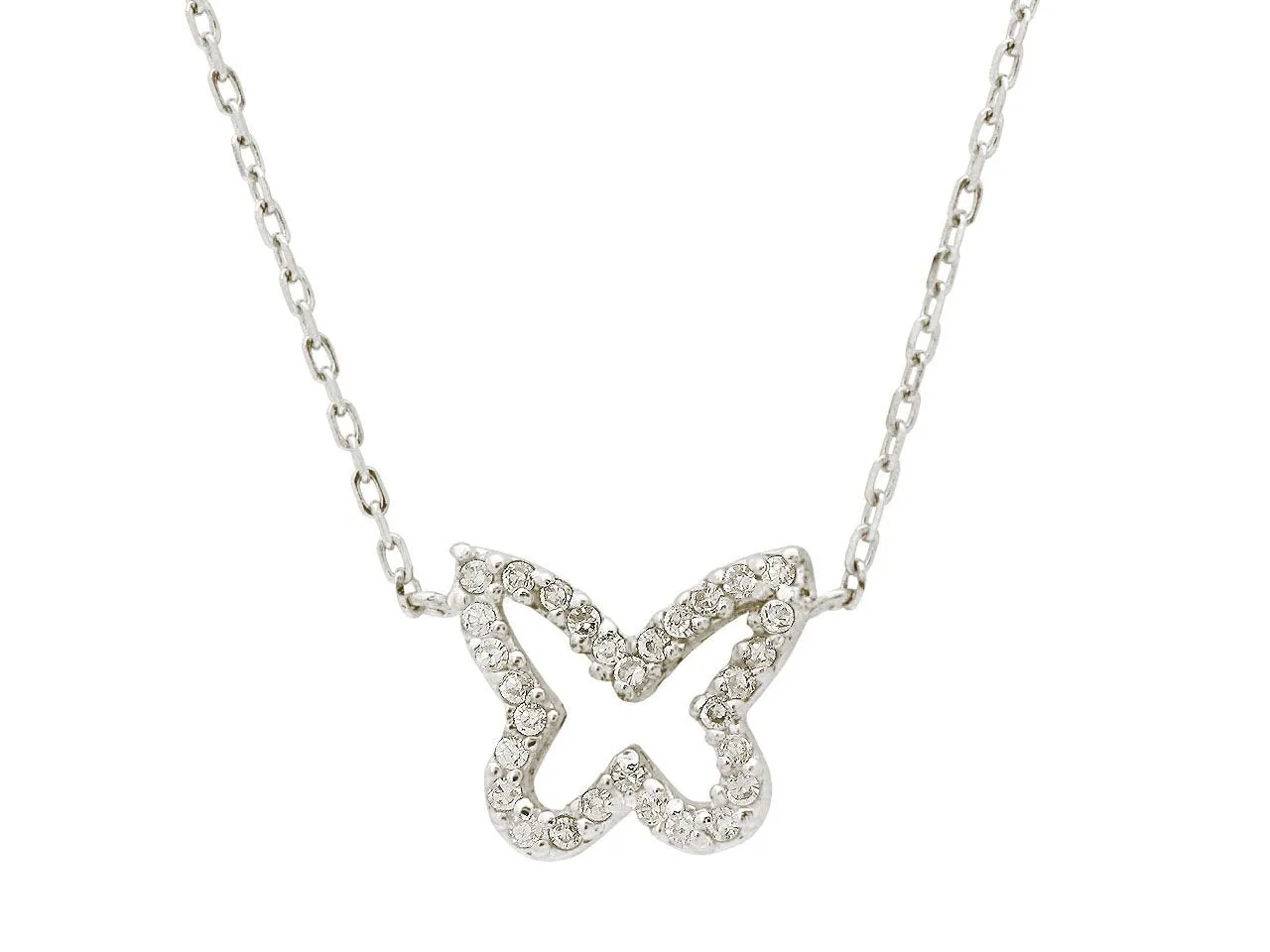 Silver Rhodium Plated Butterfly Shape Cz Pendant Necklace 16" 2"