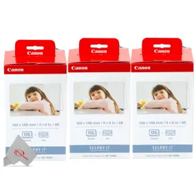 Three Pack Canon Selphy KP-108IN Color Ink and 4x6 Paper Set 3115B001 for SELPHY Compact Printer  CP1300 CP1200 CP769