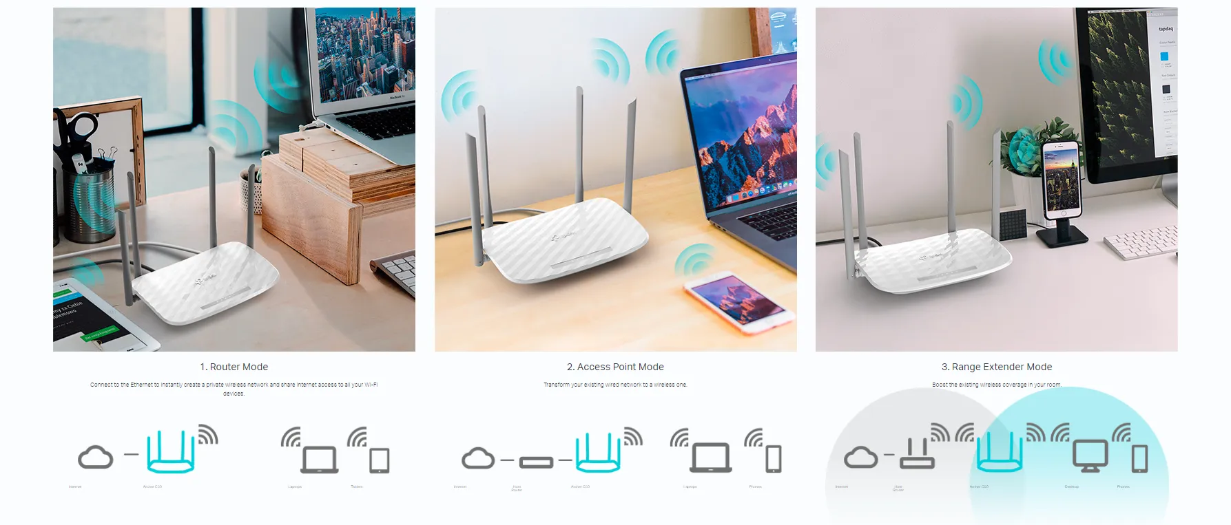 TP-LINK ARCHER C50 AC1200 DUAL BAND WIRELESS WI-FI ROUTER W/4 EXTERNAL ANTENNAS