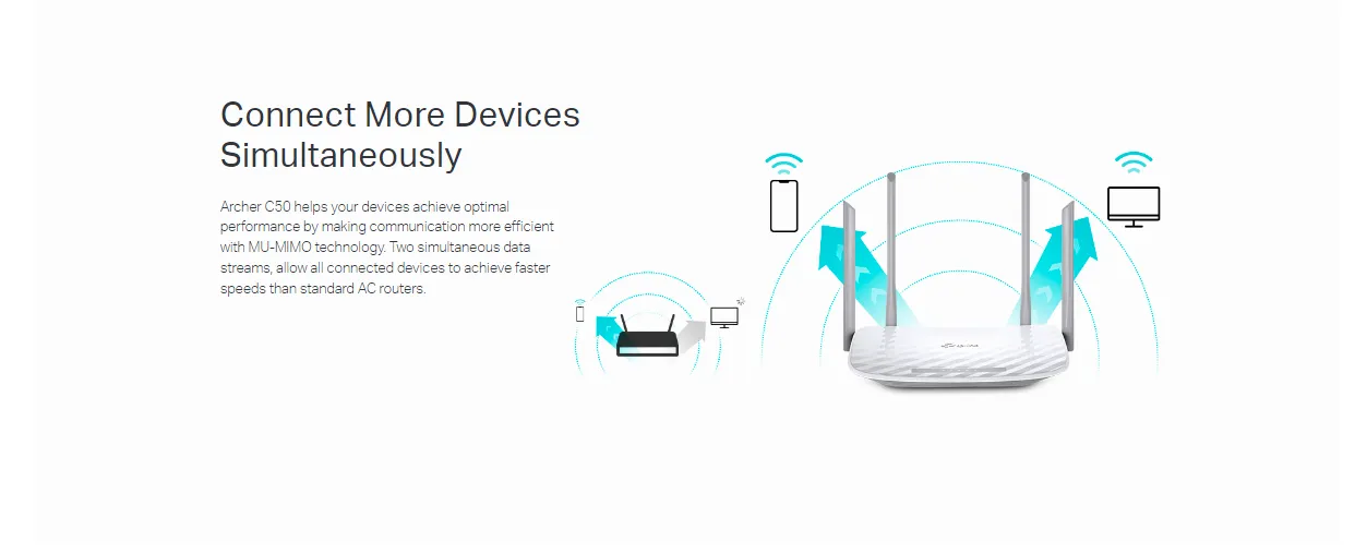 TP-LINK ARCHER C50 AC1200 DUAL BAND WIRELESS WI-FI ROUTER W/4 EXTERNAL ANTENNAS