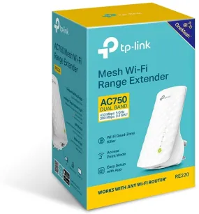 TP-LINK (RE220) AC750 (300 433) Dual Band Wall-Plug Wi-Fi Range Extender, 1 LAN, Miniature Size, AP Mode