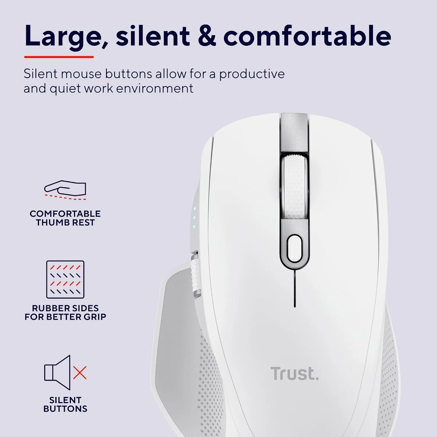 Trust Ozaa  Multi-Device Wireless Mouse – Bluetooth & 2.4GHz, Silent, Programmable, Rechargeable, 60% Recycled Plastic, Side Scroll Wheel – White