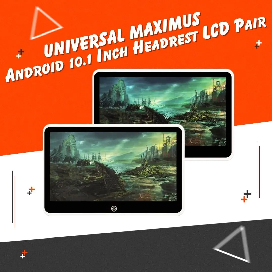 Universal Headrest Android LCD Black 10.1 Inches  - Pair - Maximus Octa Core Ultra Thin Multimedia IPS Display System