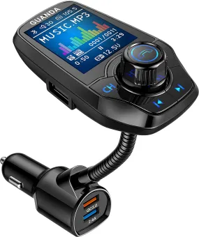 Upgraded Bluetooth FM Transmitter for Car, Wireless Radio Adapter Kit W 1.8" Color Display Hands-Free Call AUX In/Out SD/TF Card USB Charger QC3.0 for All Smartphones Audio Players - Black